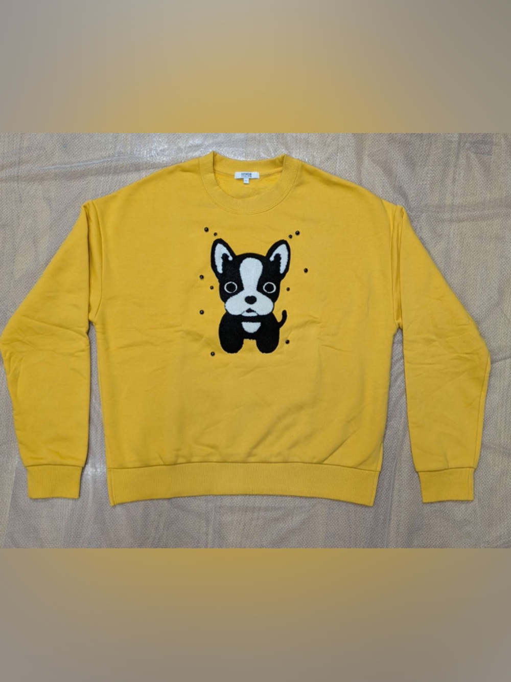 Women's Yellow Crewneck Sweatshirt with French Bulldog Graphic